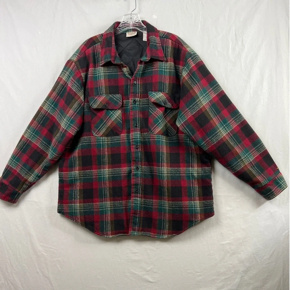 Five Brother Flannel Shirt Jacket Mens XL Red Plaid Quilted Lining Made in USA